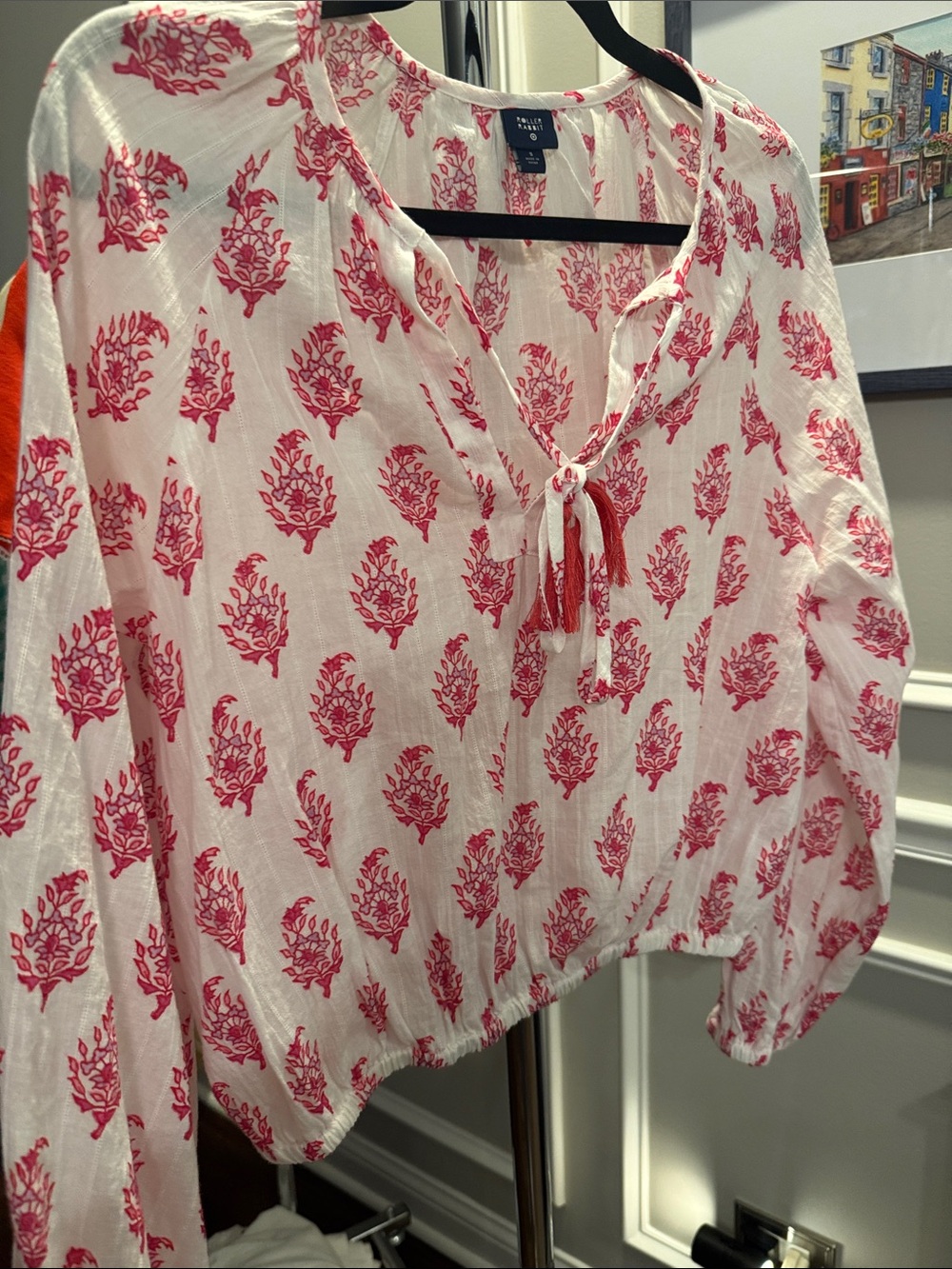 Roller Rabbit White Tunic with Pink Block Print and Tassel Tie